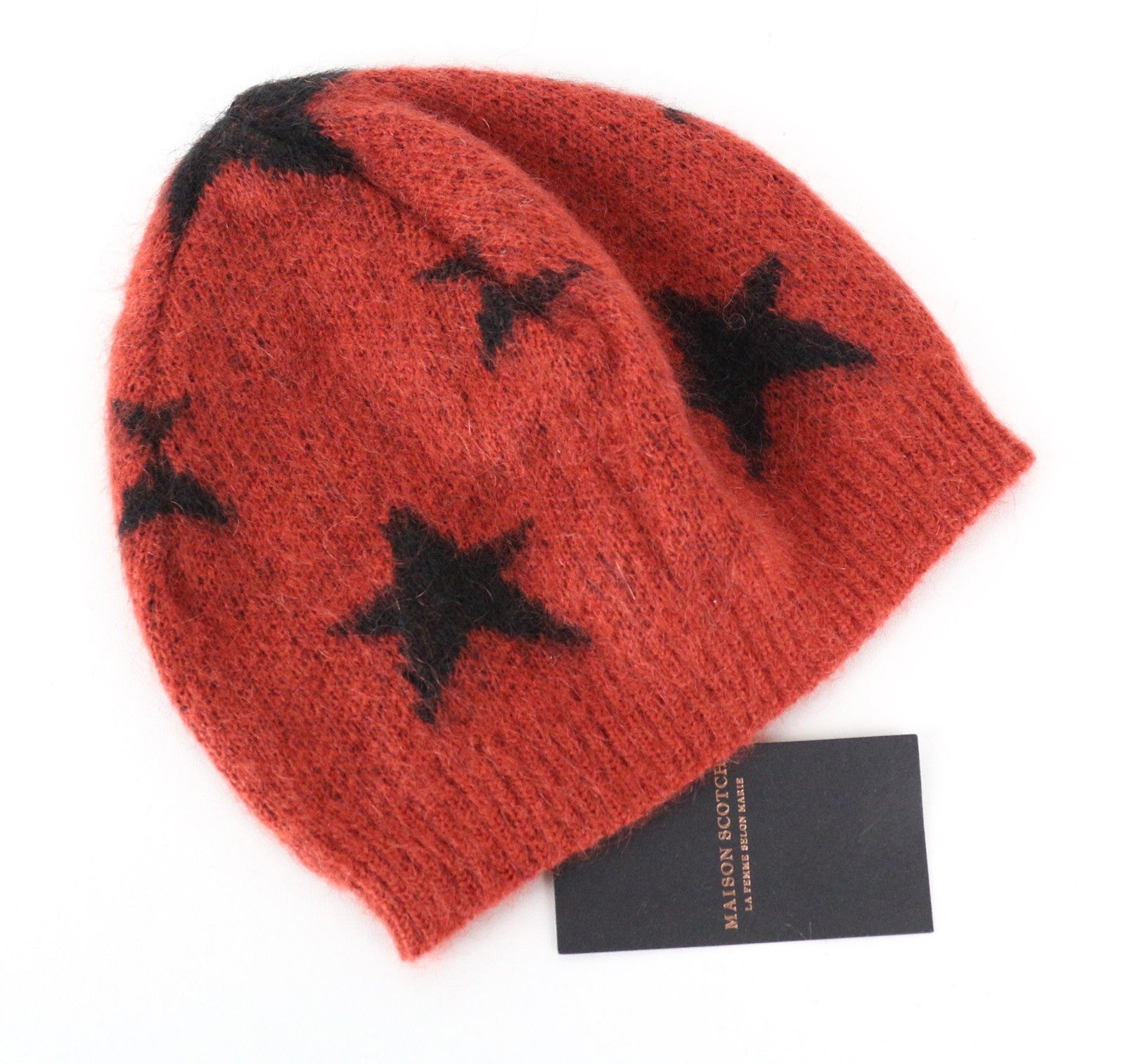 MAISON SCOTCH moteriškos šviesiai pilkos austos žvaigždės formos moherio mišinio kepurės su dviem pakuotėmis 