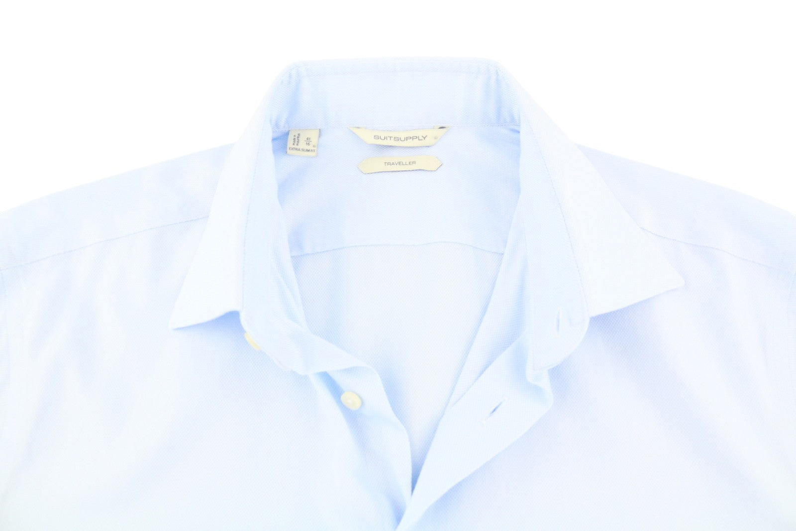 „SUITSUPPLY Traveller“ vyriški formalūs marškinėliai, 41/16, mėlyni, itin ploni, su sagomis 