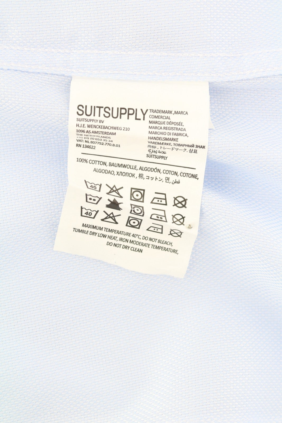 „SUITSUPPLY Traveller“ vyriški formalūs marškinėliai, 41/16, mėlyni, itin ploni, su sagomis 