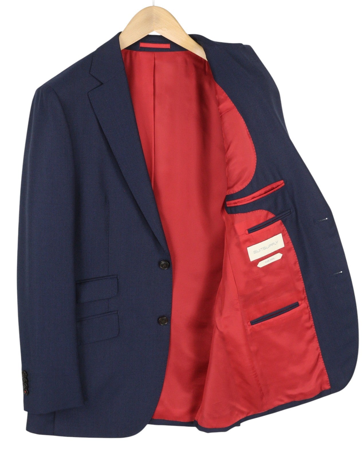 SUITSUPPLY Sienna Ticket Pocket Men Suit UK40R Dark Blue Patterned Wool 2in1