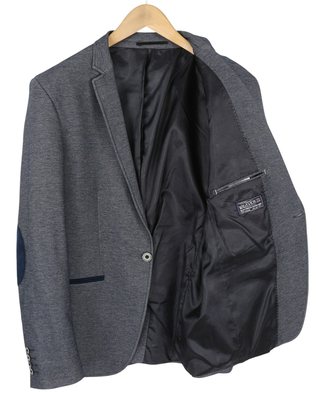 WEAVER vyriškas švarkas 54 mėlynas raštuotas alkūnių lopai su įpjova atvartu, vienaeilis 