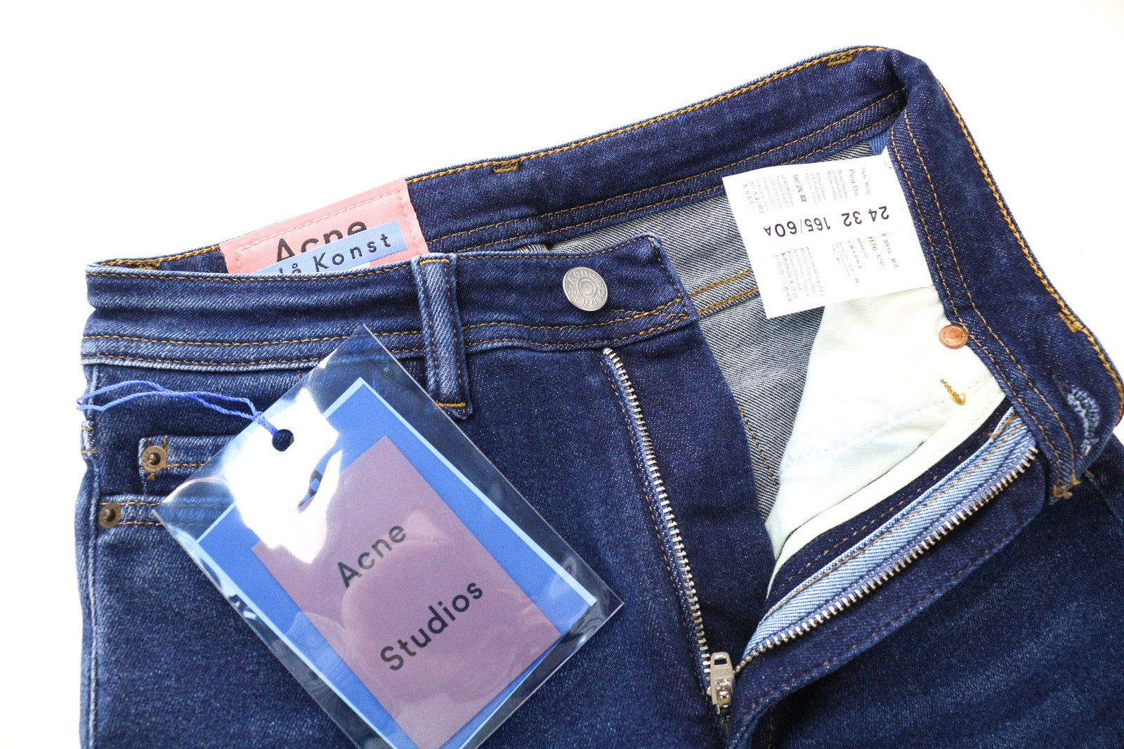 ACNE STUDIOS Peg Women's W24/L32 Washed Blue Skinny Cotton Stretch Fit Jeans