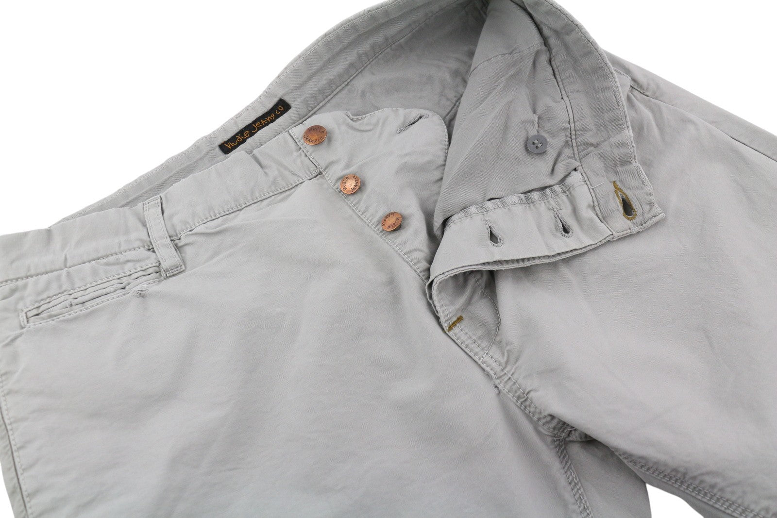 NUDIE JEANS chaki spalvos įprastos vyriškos kelnės W32/L34 Organic Moon Dust Distress Chino 