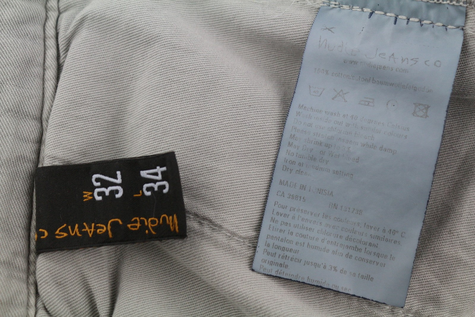 NUDIE JEANS chaki spalvos įprastos vyriškos kelnės W32/L34 Organic Moon Dust Distress Chino 