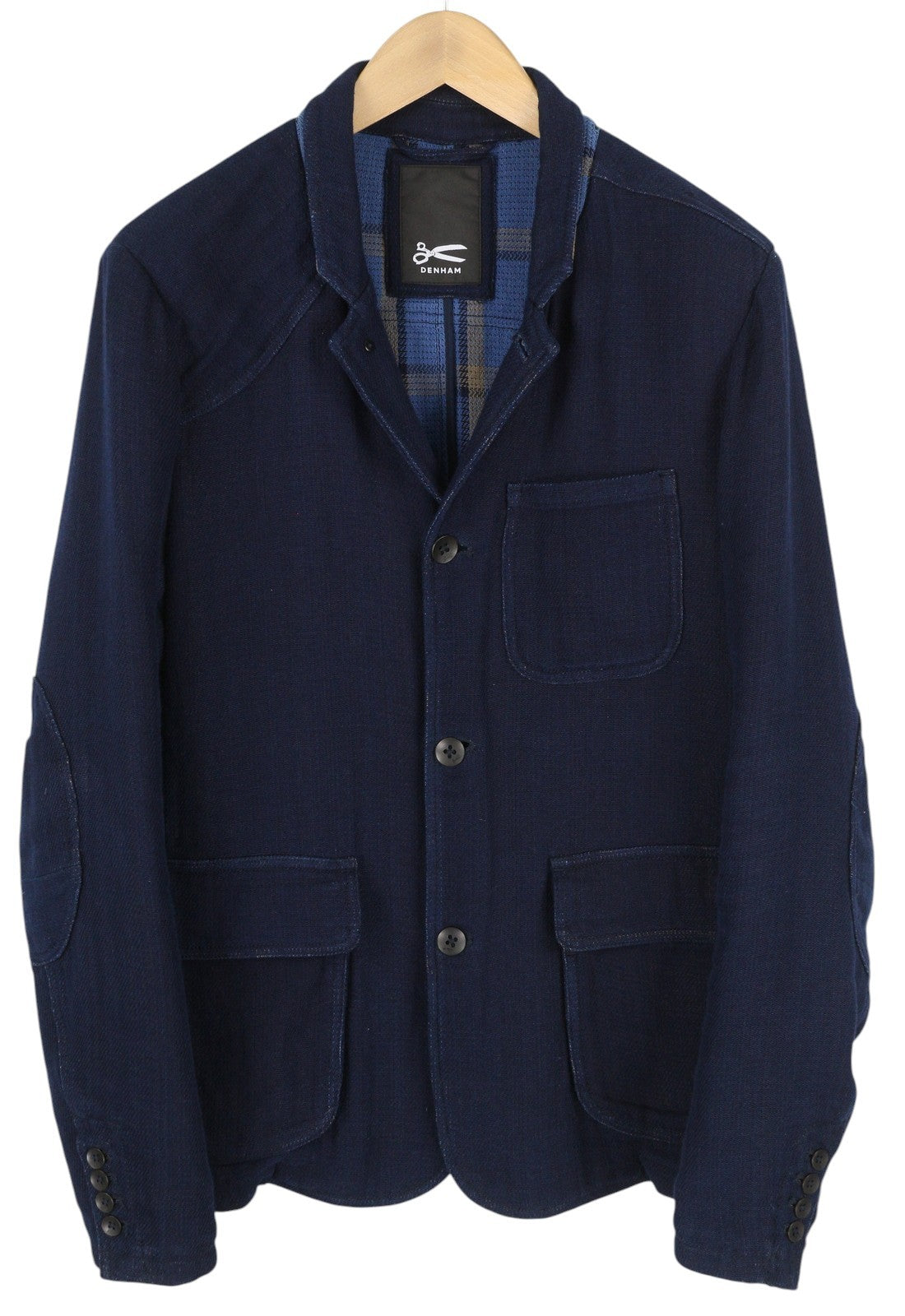 DENHAM vyriškas švarkas M, tamsiai mėlynas, su įpjovomis, atvartu, sagomis užsegamas, be pamušalo, vienaeilis 