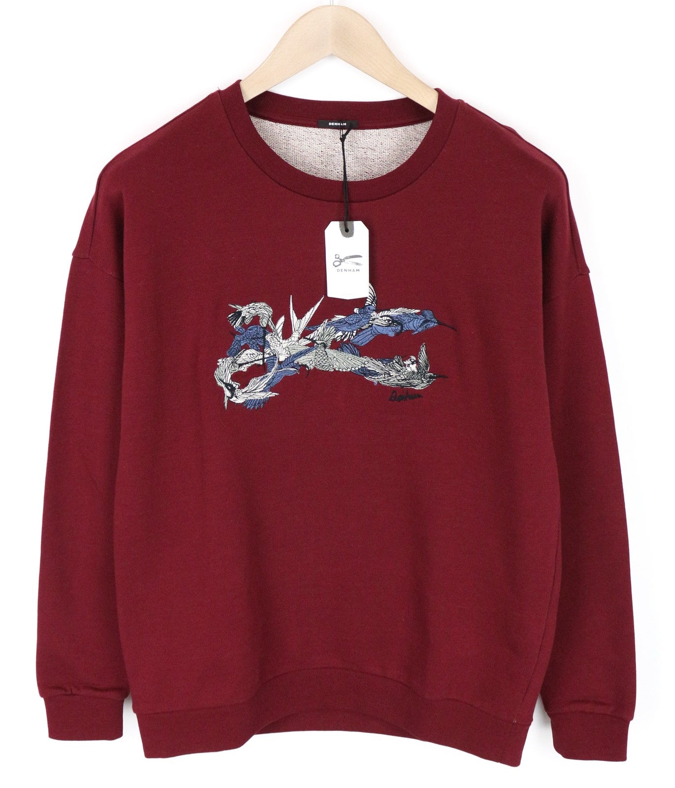 DENHAM Hummingbird moteriški raudoni XS dydžio grynos medvilnės ilgomis rankovėmis megztiniai su logotipu 