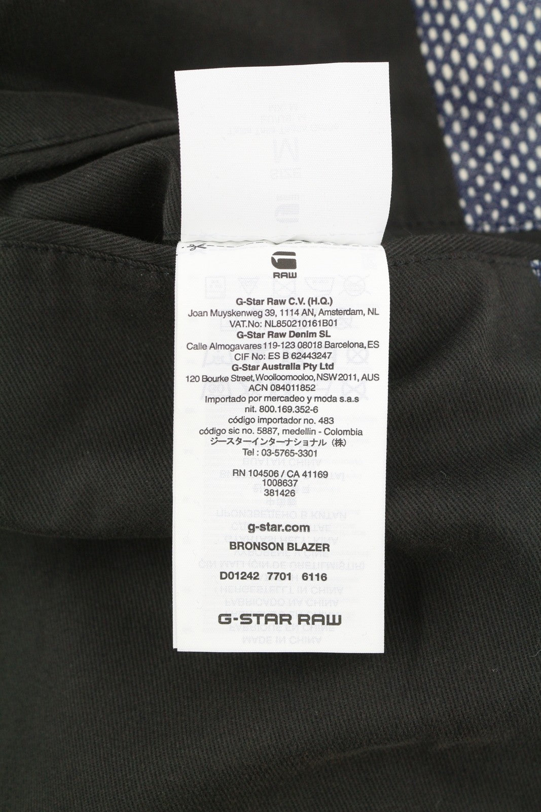 G-STAR Bronson vyriški švarkai M, mėlyni, kamufliažinio rašto, su sagomis ir be pamušalo logotipu. 