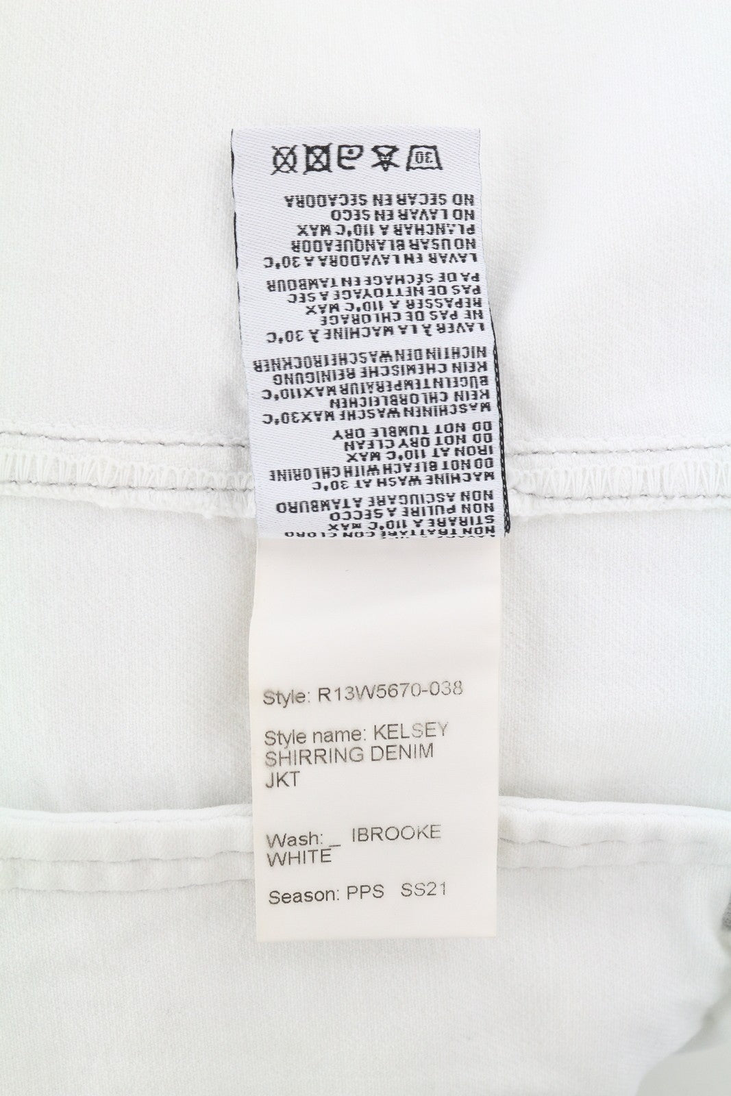 R13 Kelsey Shirring džinsinis moteriškas švarkas M Ibrooke balti pečių pagalvėlės RRP 999 € 