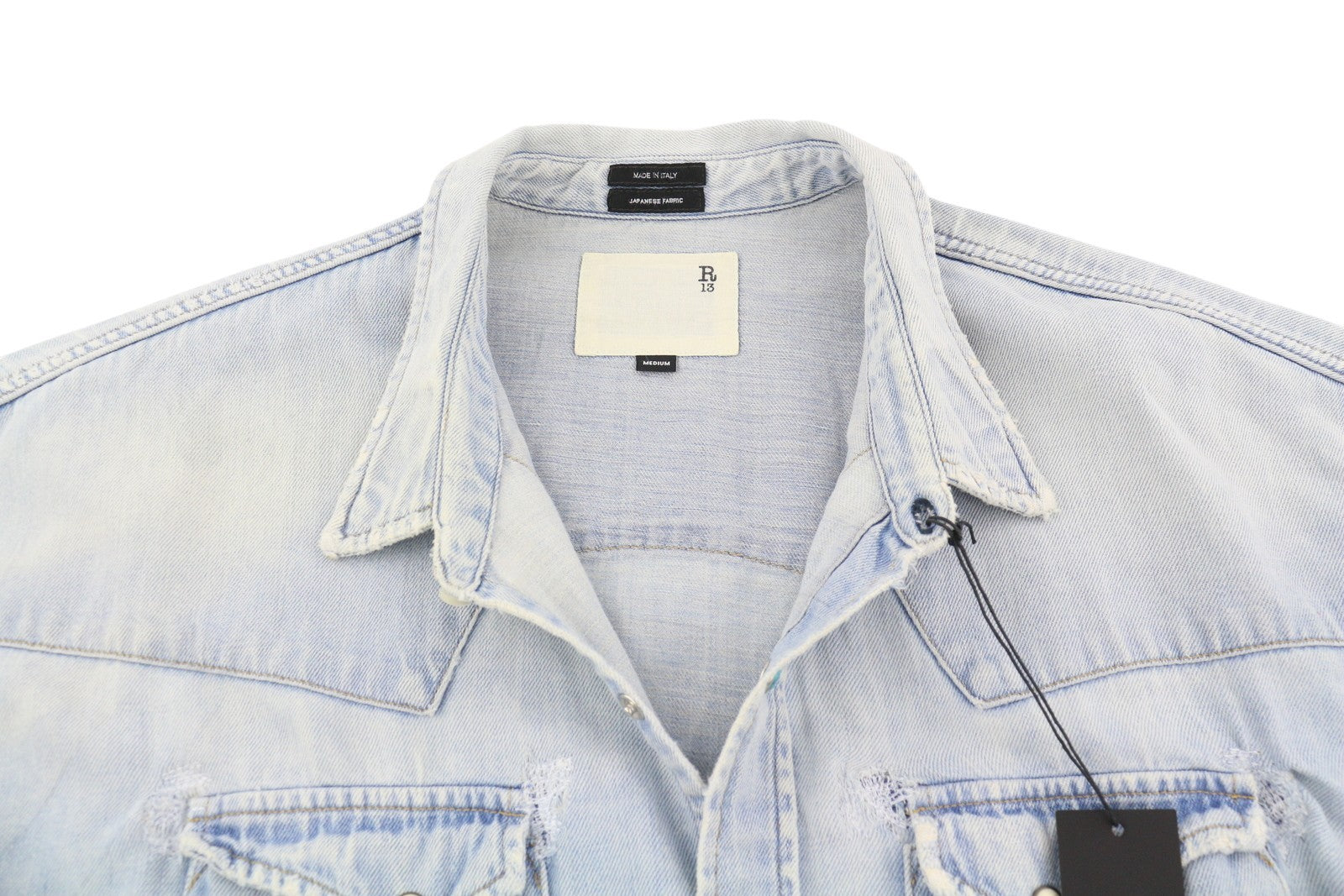 R13 Didelio dydžio trumpi berniukiški marškinėliai su kaubojiška medžiaga, moteriška striukė, M, „Sullivan“ lininio mišinio gaminys, rekomenduojama kaina – 500 € 