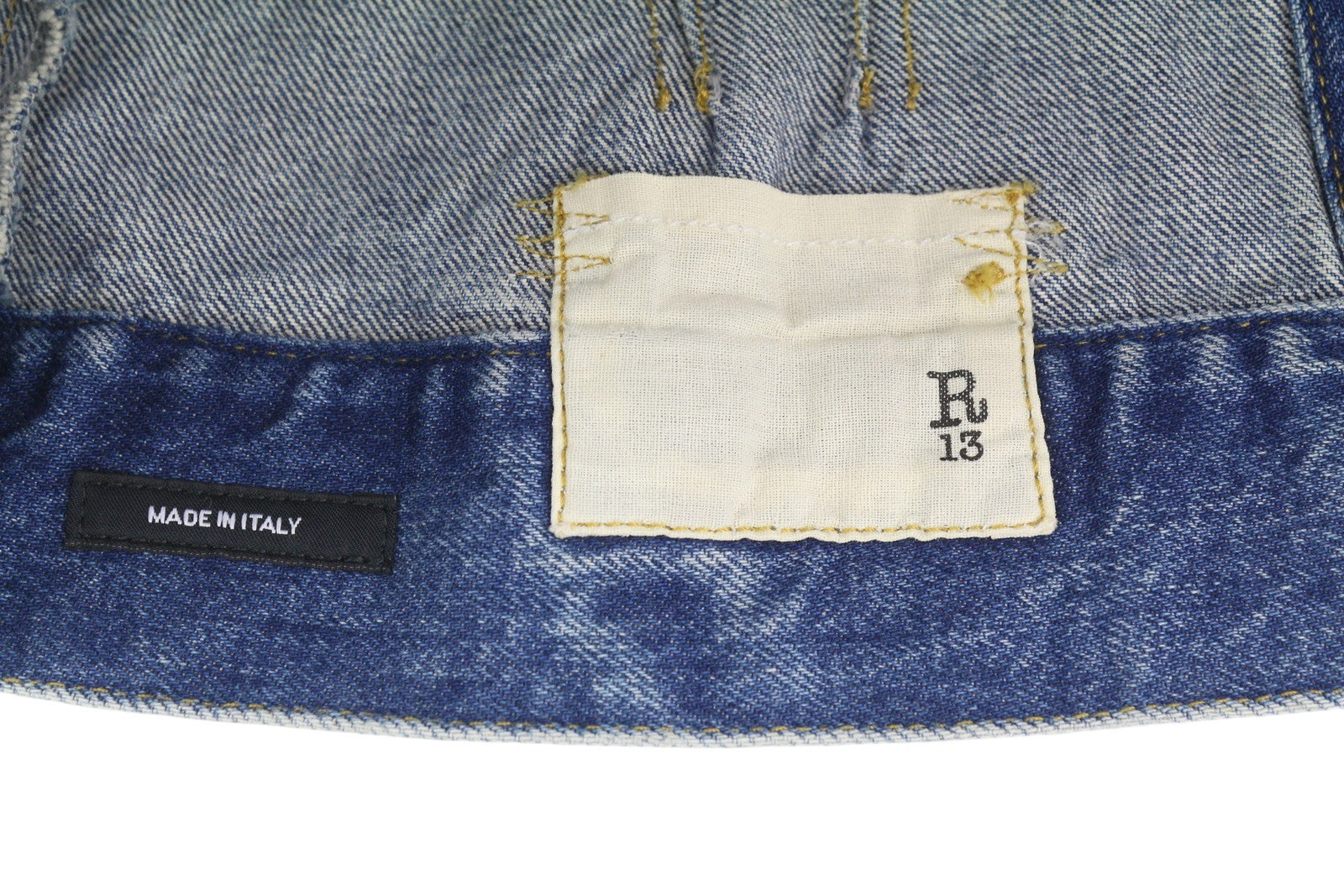 R13 Raglan Trucker moteriška striukė M Kelly laisvo kirpimo su sagomis, išblukinto skalbto džinso 