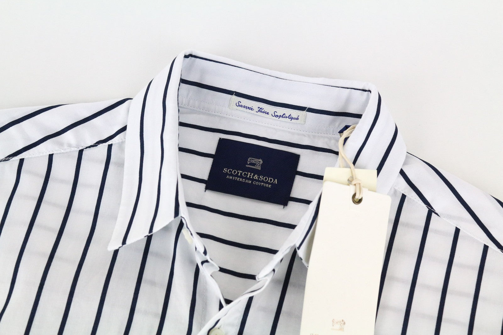 SCOTCH &amp; SODA vyriški balti, ilgi M dydžio, dryžuoti, grynos medvilnės poplino marškiniai 