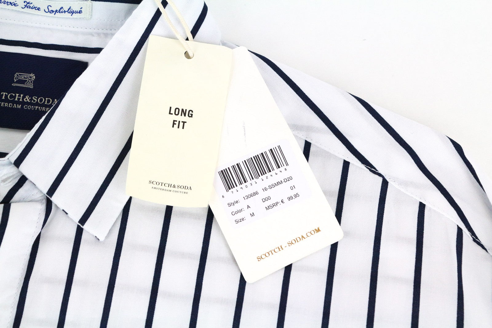 SCOTCH &amp; SODA vyriški balti, ilgi M dydžio, dryžuoti, grynos medvilnės poplino marškiniai 