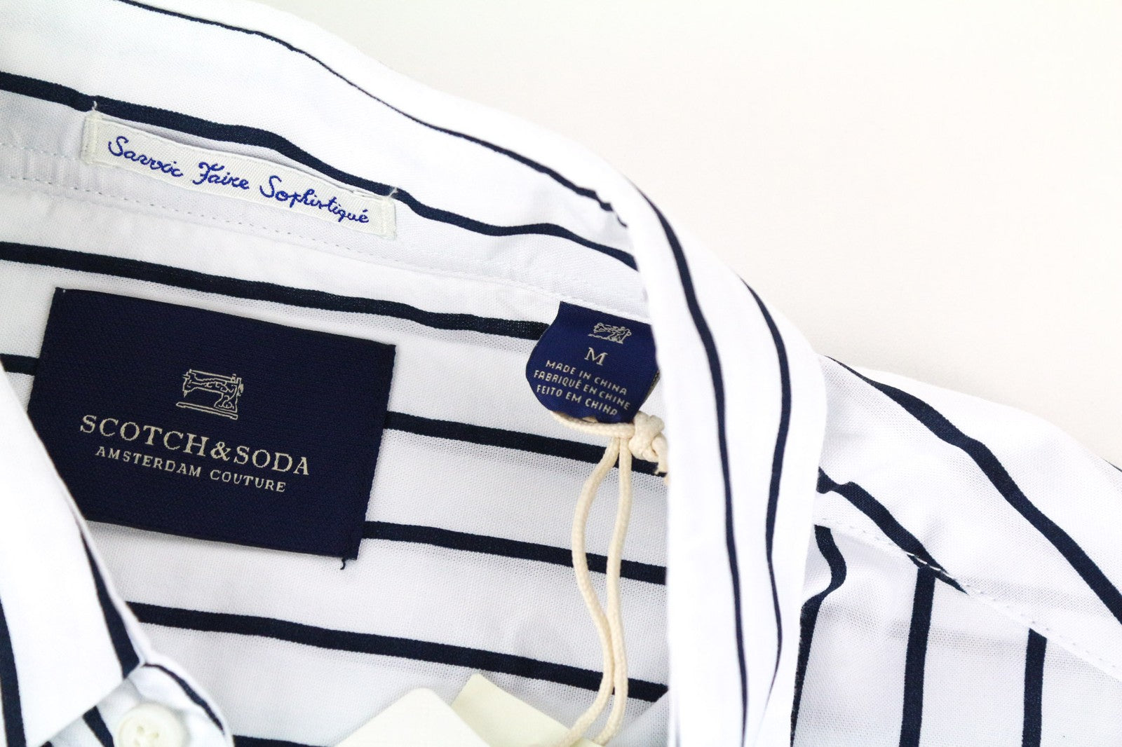 SCOTCH &amp; SODA vyriški balti, ilgi M dydžio, dryžuoti, grynos medvilnės poplino marškiniai 