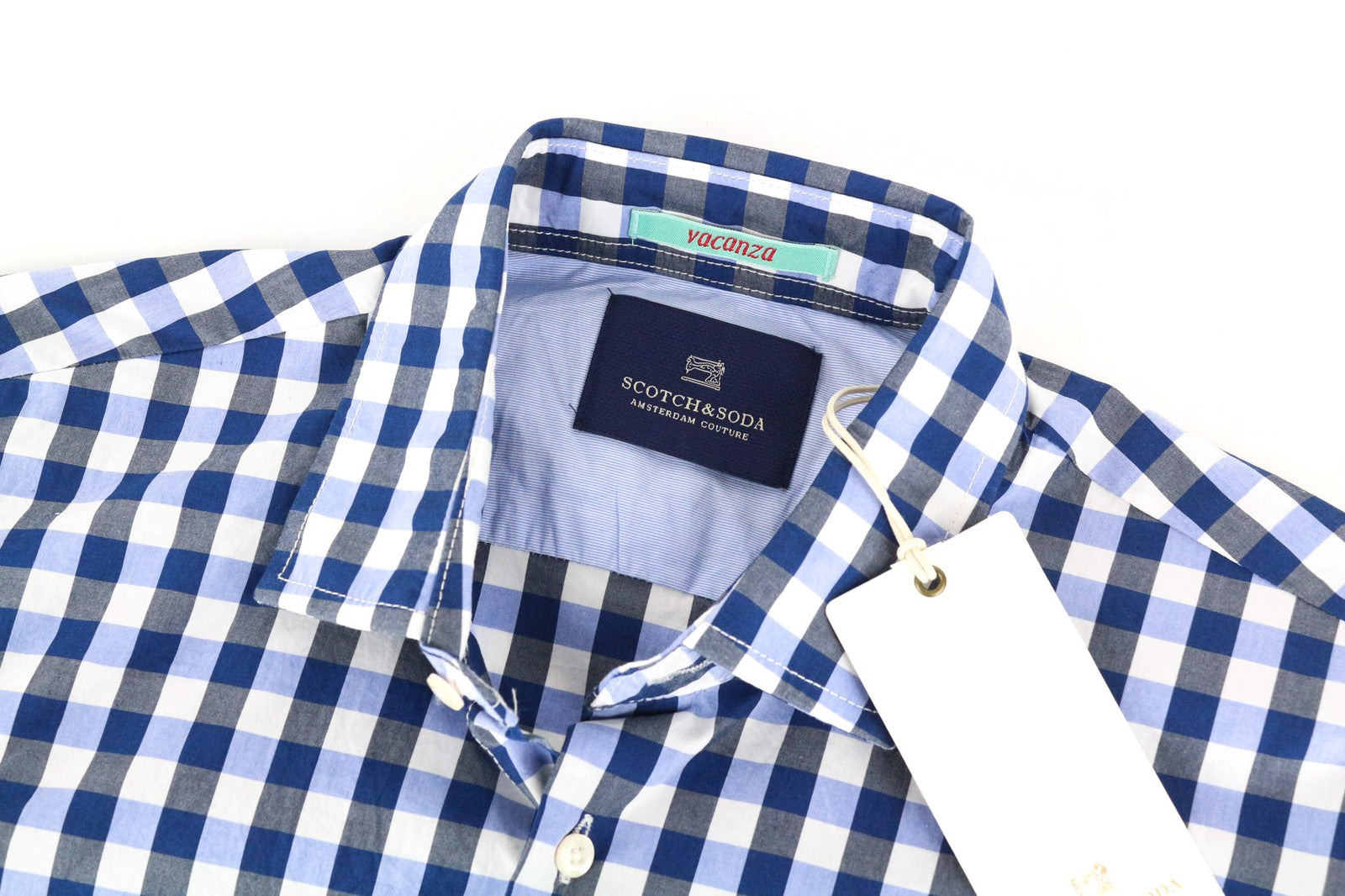 SCOTCH &amp; SODA vyriški šviesiai mėlyni languoti grynos medvilnės marškiniai su sagomis S dydžio