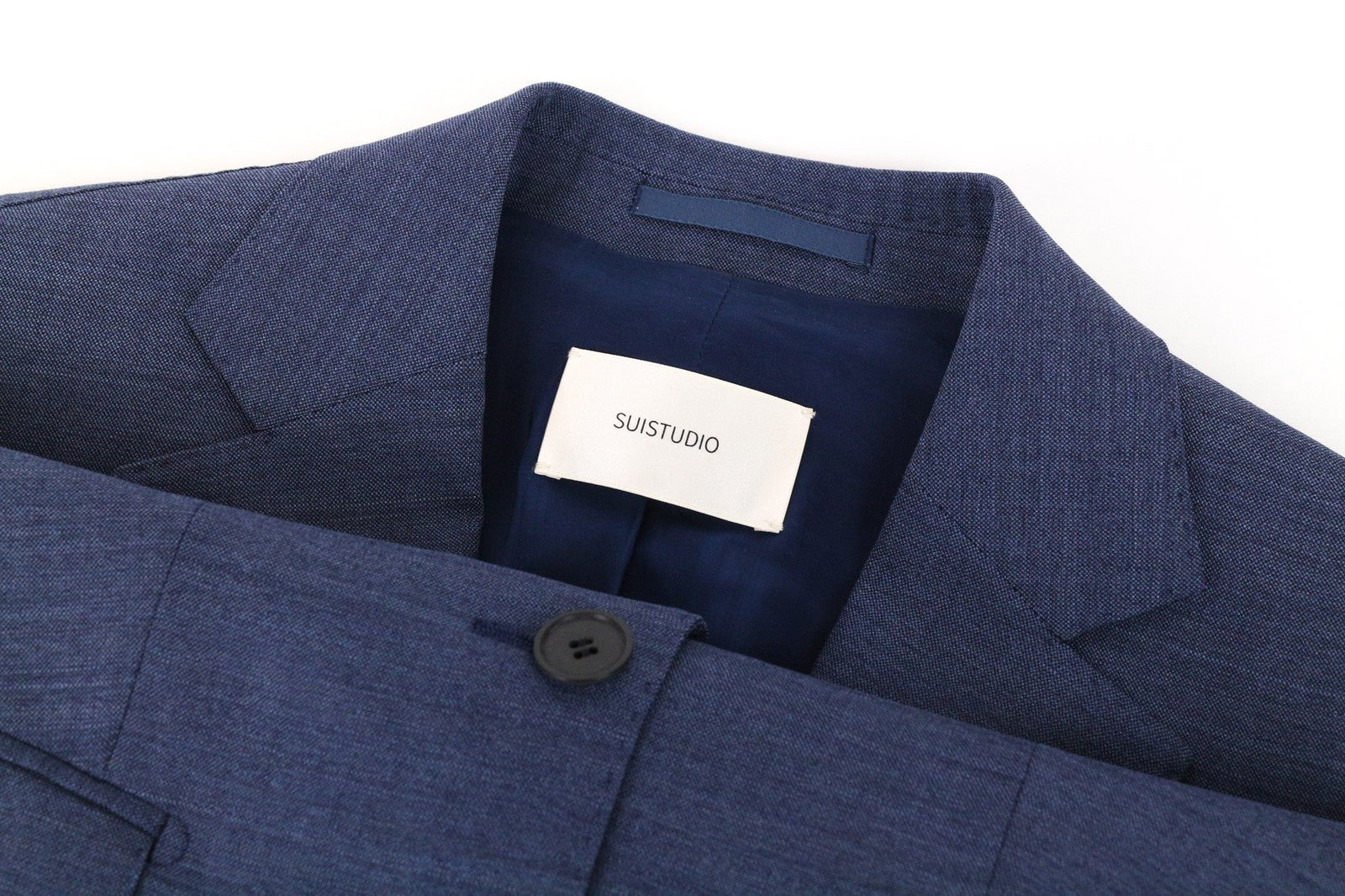 SUISTUDIO Cameron moteriškas mėlynas, grynos vilnos pamušalu UK8R vieneilis švarkas 