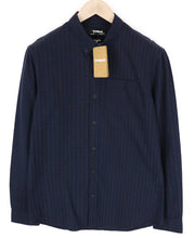 DESIGUAL Isma vyriški S dydžio tamsiai mėlyni medvilniniai tamprūs raštuoti ilgomis rankovėmis marškiniai su kišenėmis 