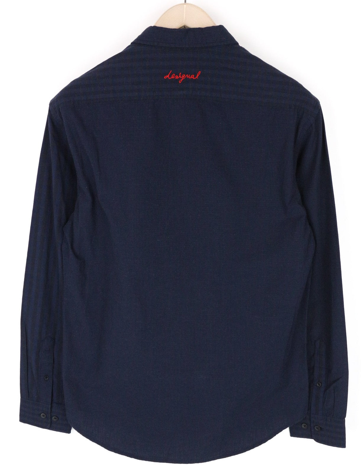 DESIGUAL Isma vyriški S dydžio tamsiai mėlyni medvilniniai tamprūs raštuoti ilgomis rankovėmis marškiniai su kišenėmis 