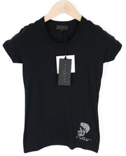 JOHN RICHMOND moteriški juodi IT40 grynos medvilnės trumpomis rankovėmis megztiniai su logotipu 