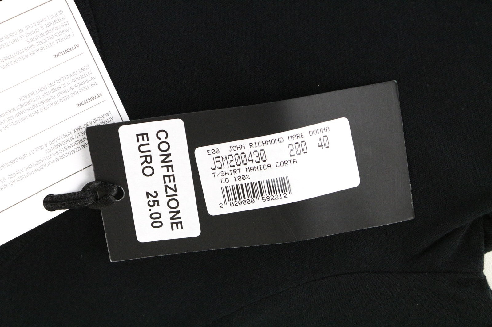 JOHN RICHMOND moteriški juodi IT40 grynos medvilnės trumpomis rankovėmis megztiniai su logotipu 