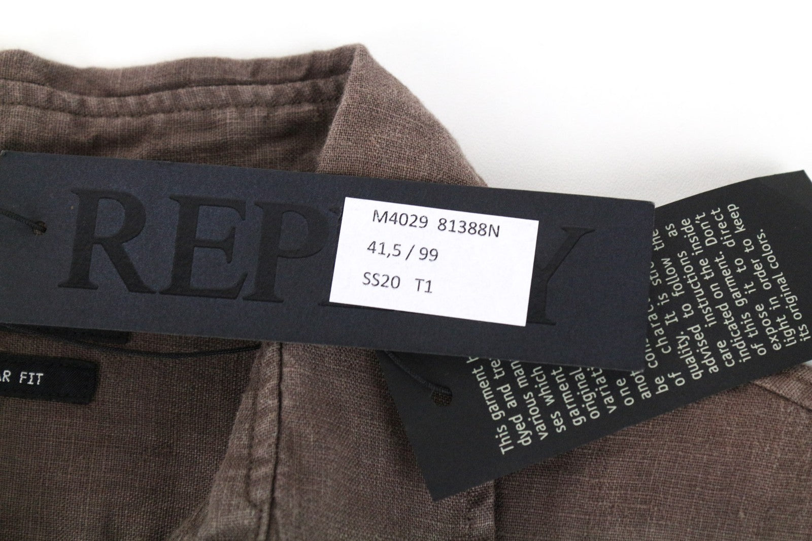 REPLAY vyriški L dydžio rudi gryno lino trumpomis rankovėmis marškinėliai su kišenėmis 