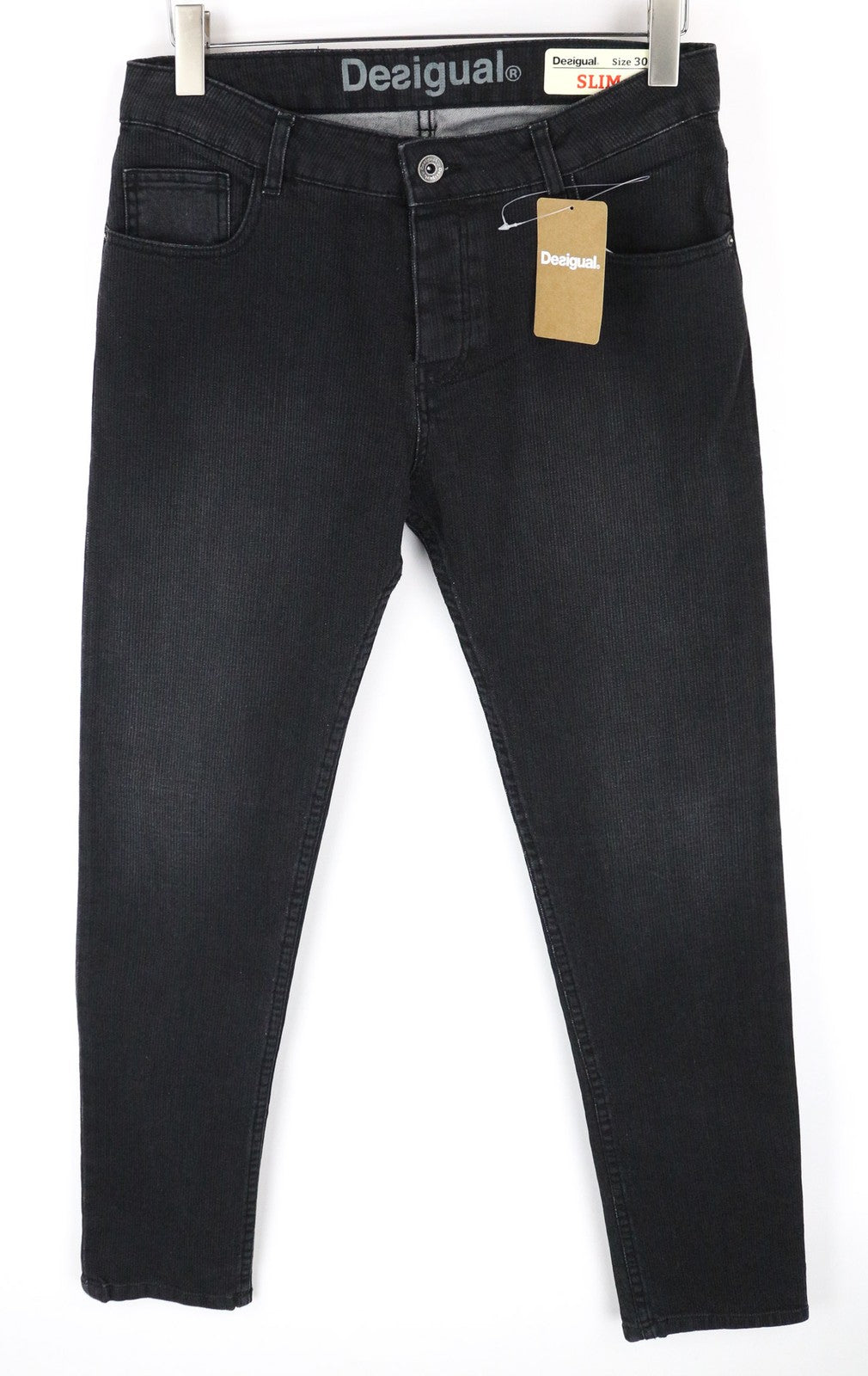 DESIGUAL Leos Men's W30 Dark Grey Slim Fit Corduroy Rib Stretch Denim Jeans