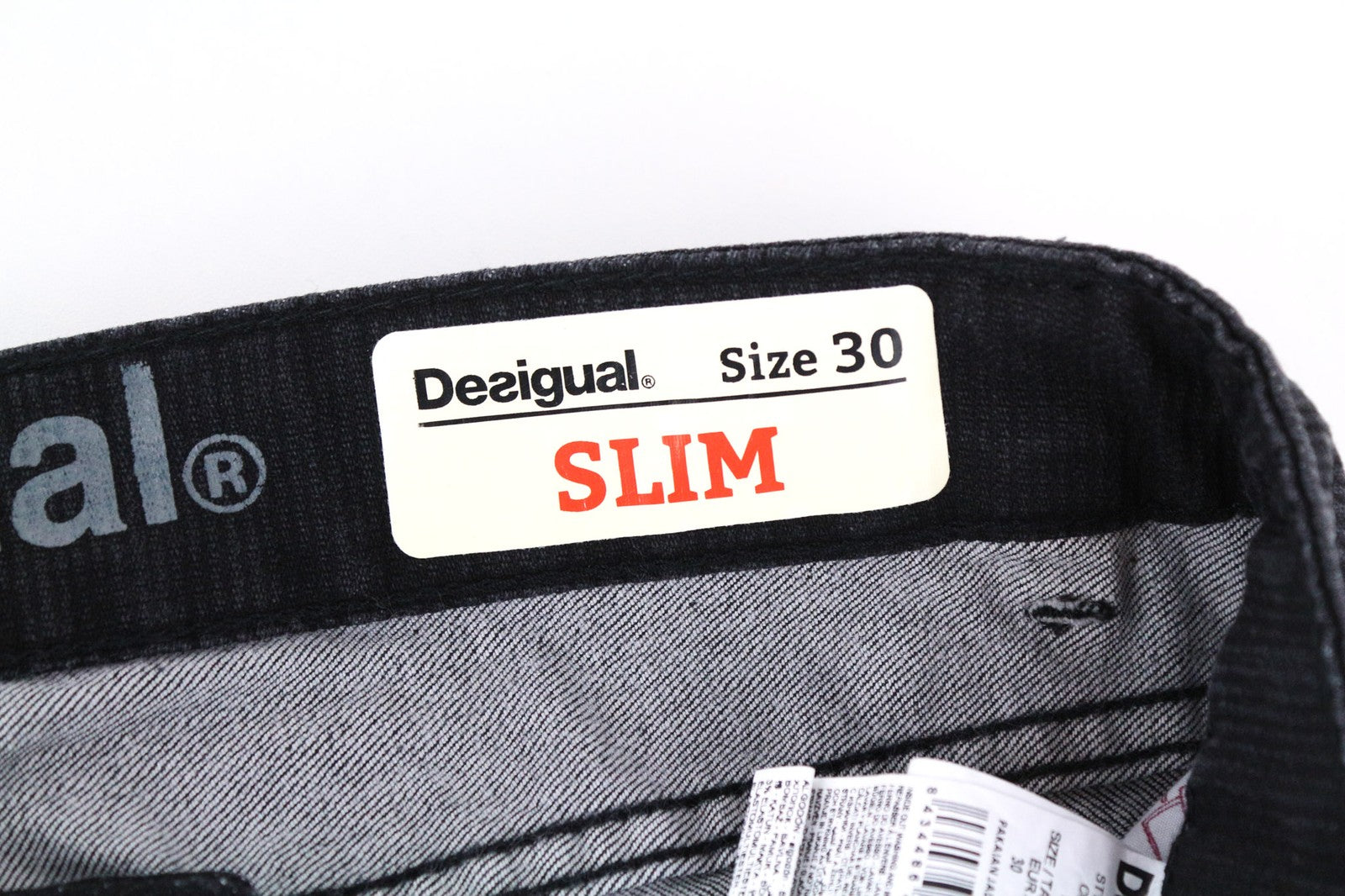 DESIGUAL Leos Men's W30 Dark Grey Slim Fit Corduroy Rib Stretch Denim Jeans