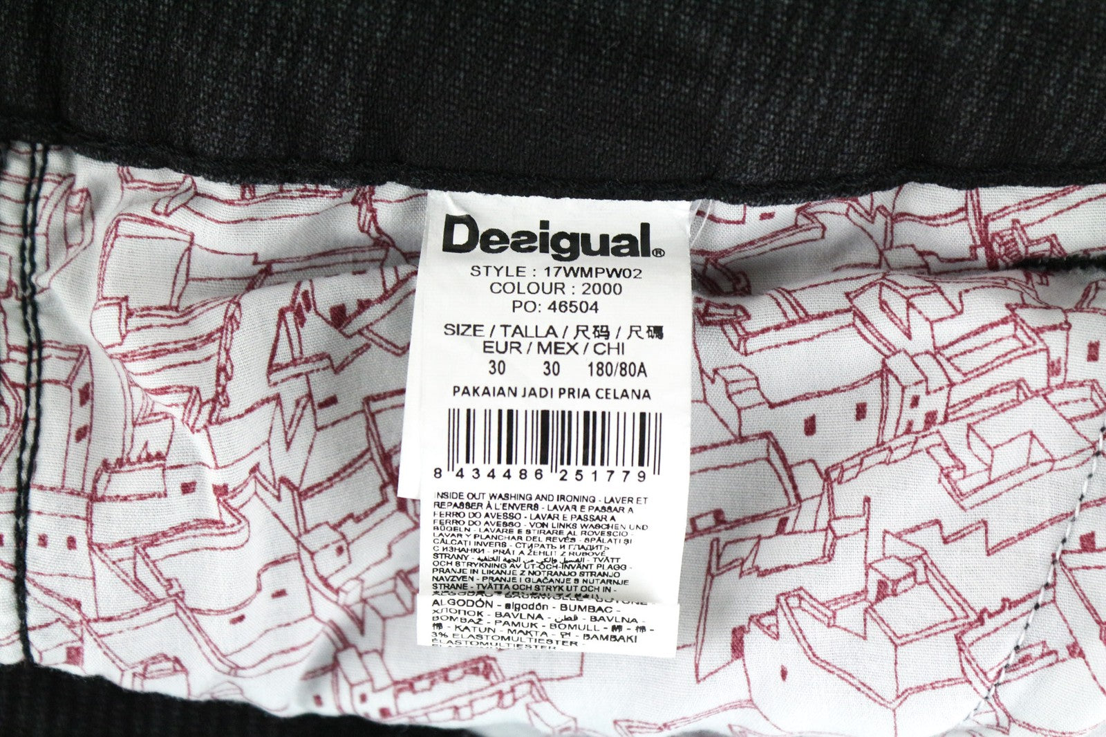 DESIGUAL Leos Men's W30 Dark Grey Slim Fit Corduroy Rib Stretch Denim Jeans