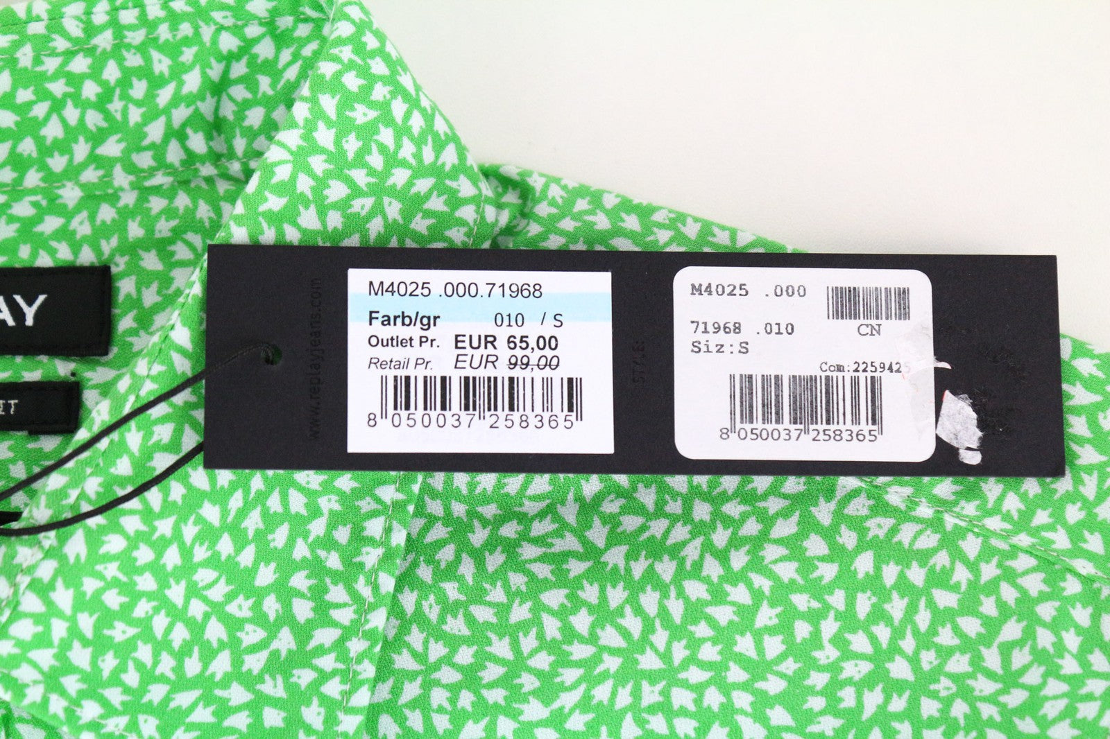 REPLAY vyriški S dydžio žali rašto grynos medvilnės marškiniai su sagomis ir platėjančia apykakle