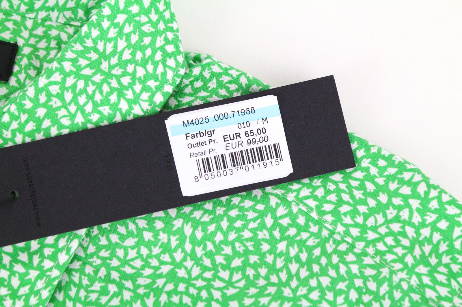 REPLAY vyriški M dydžio šviesiai žali raštuoti medvilniniai marškinėliai su sagomis ir rankogaliais