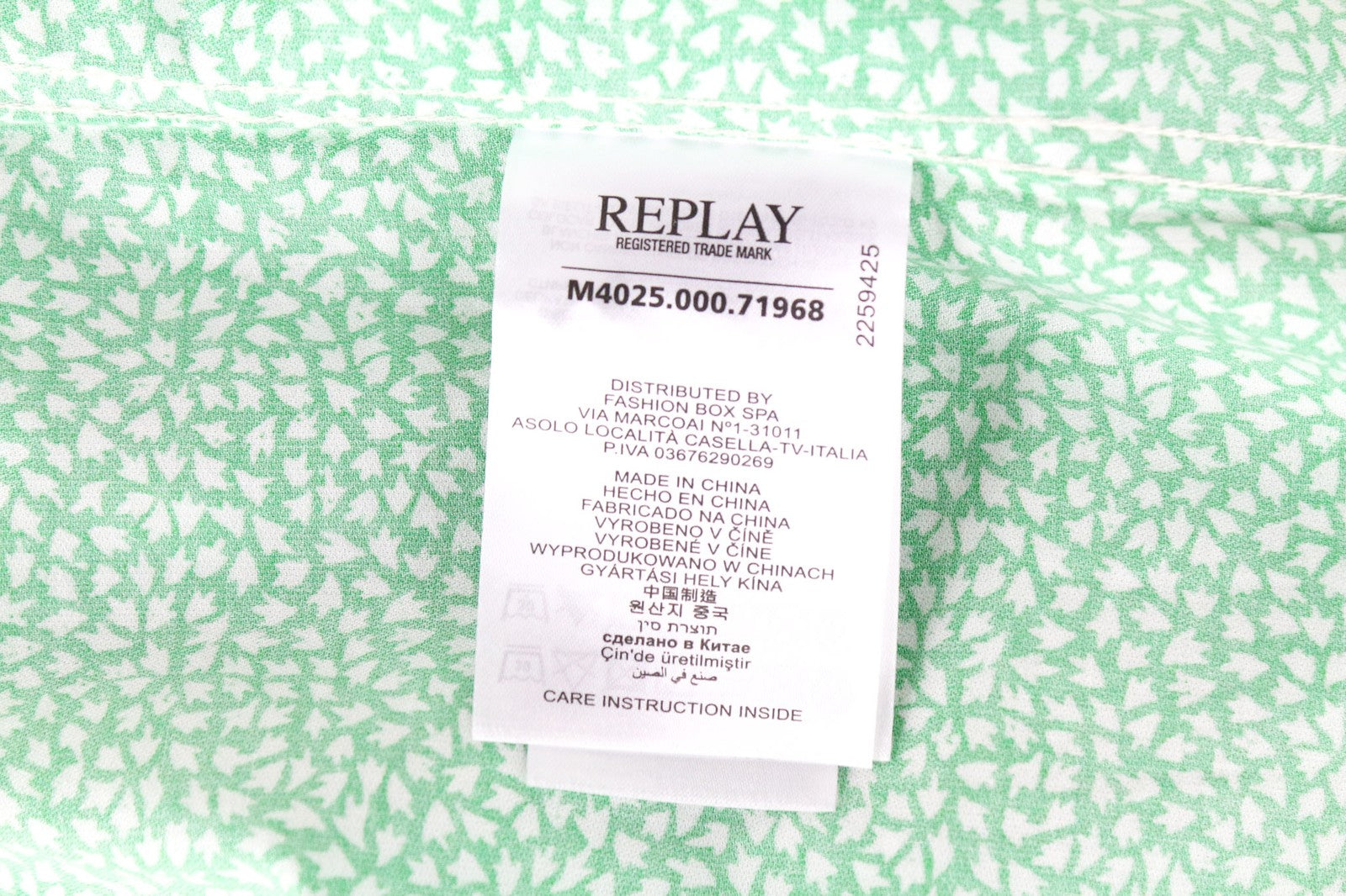 REPLAY vyriški M dydžio šviesiai žali raštuoti medvilniniai marškinėliai su sagomis ir rankogaliais