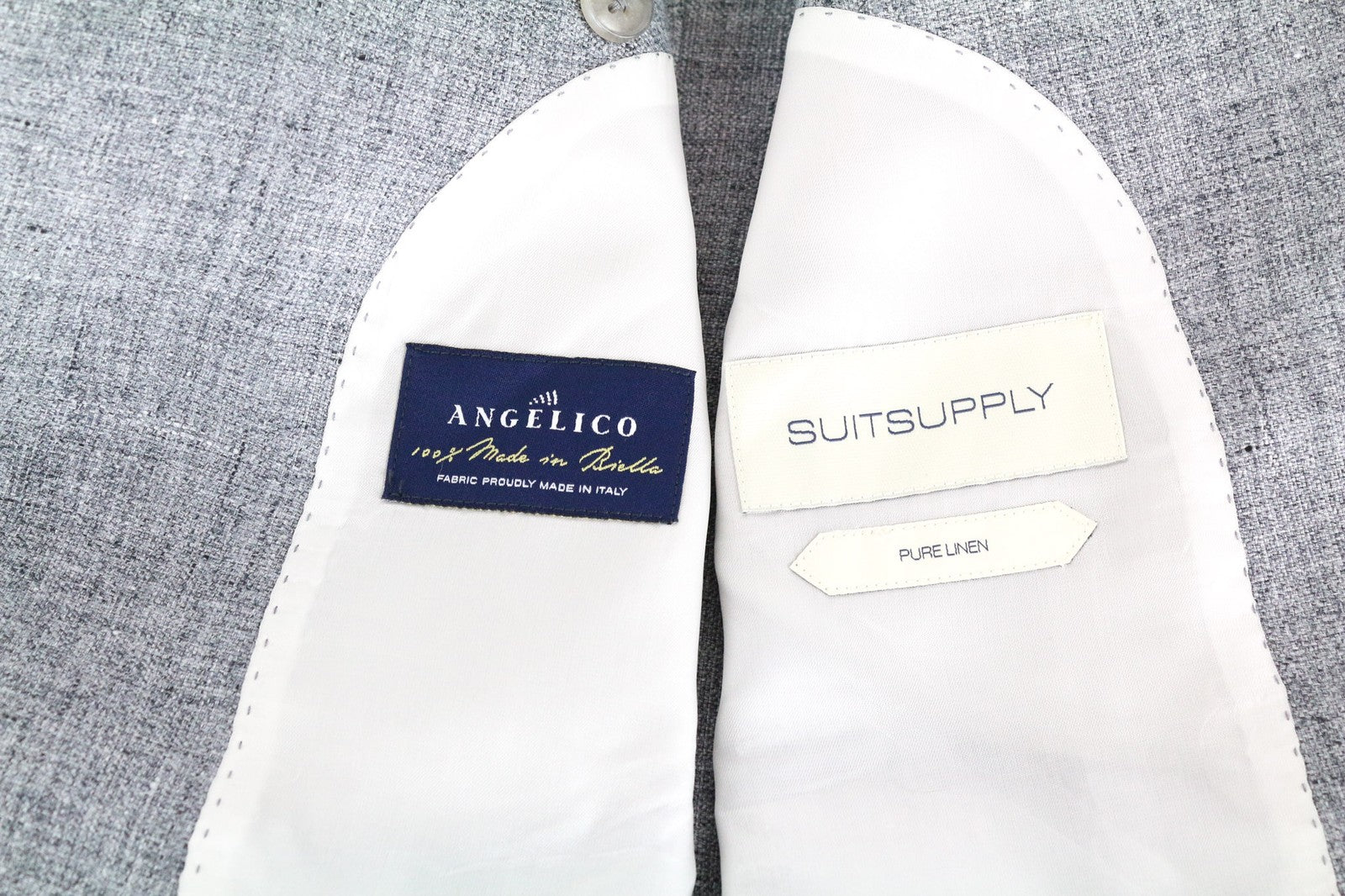 „SUITSUPPLY Havana Patch“ vyriškas pilkas plonas gryno lino švarkas su pamušalu (UK42R) 