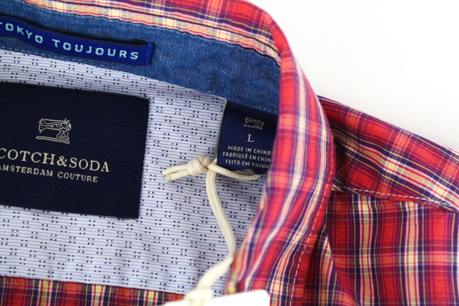 SCOTCH &amp; SODA vyriški L dydžio raudoni languoti melanžo rašto grynos medvilnės laisvalaikio marškiniai