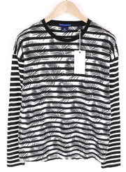 SCOTCH & SODA Men's M Black Striped Crew Neck Pullover with Floral Cotton Print