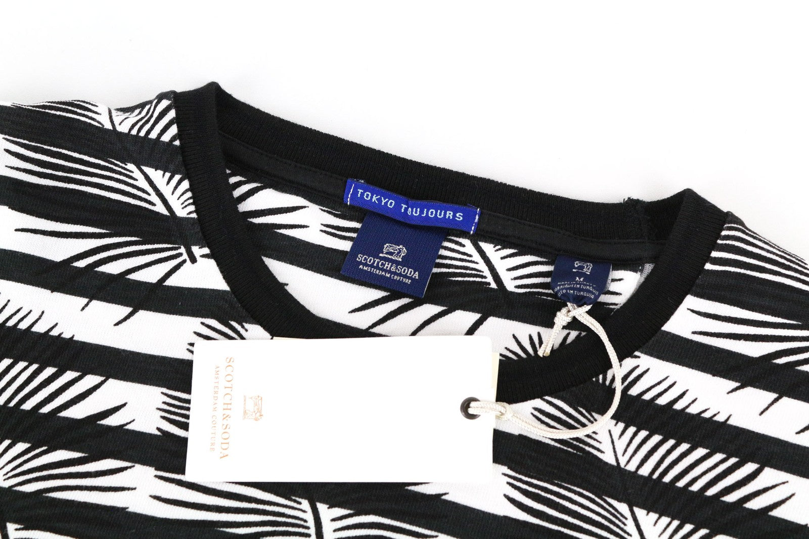 SCOTCH & SODA Men's M Black Striped Crew Neck Pullover with Floral Cotton Print