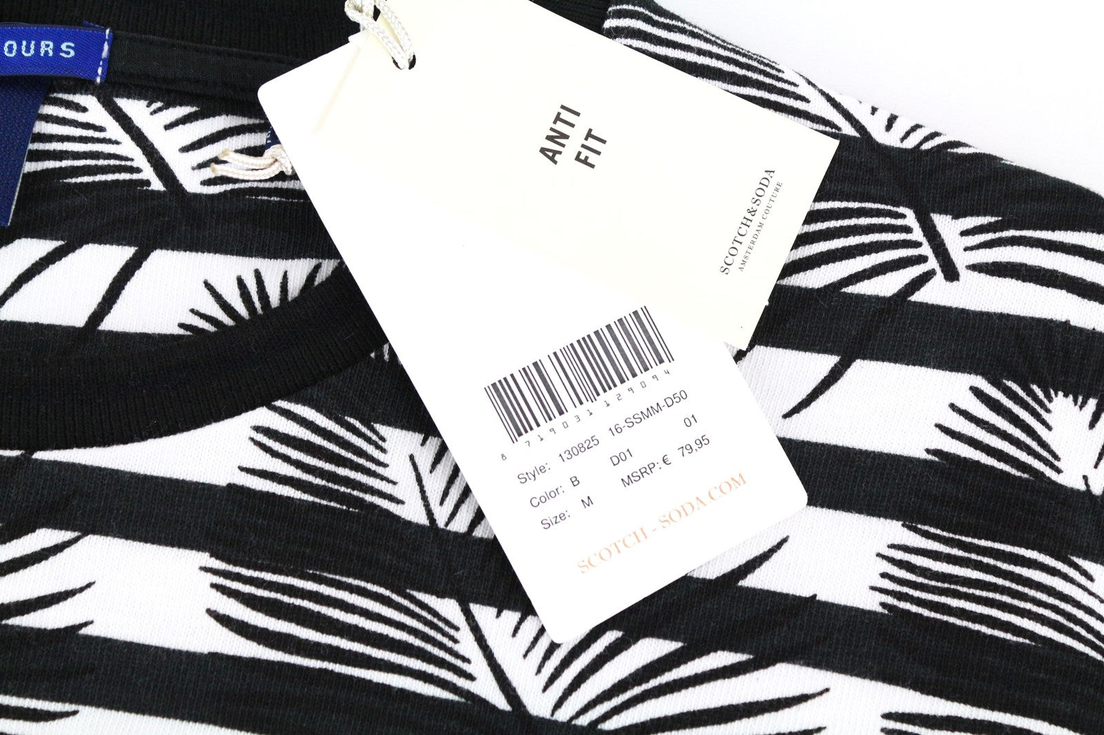 SCOTCH & SODA Men's M Black Striped Crew Neck Pullover with Floral Cotton Print