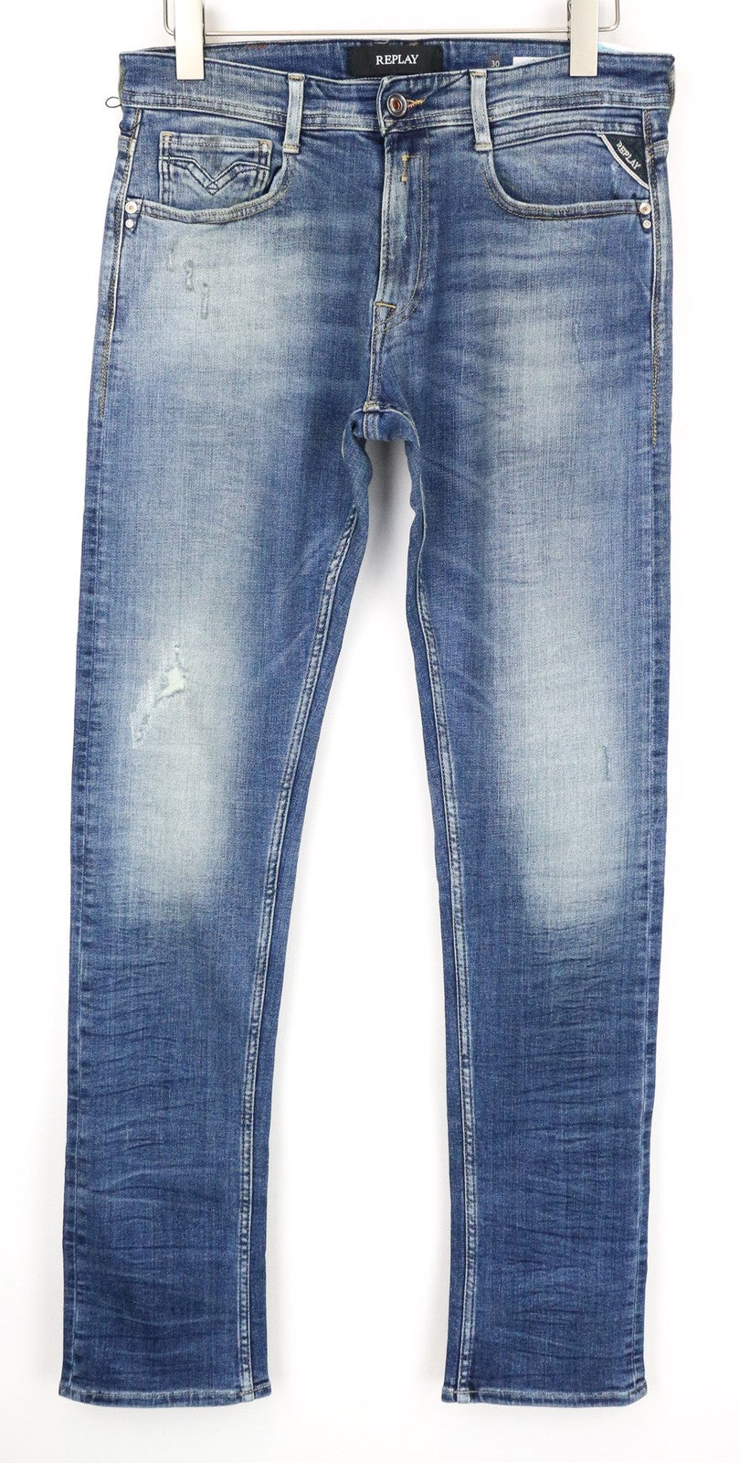 REPLAY Rob Men's Jeans W30/L34 Washed Blue Straight Tapered Cotton Stretch