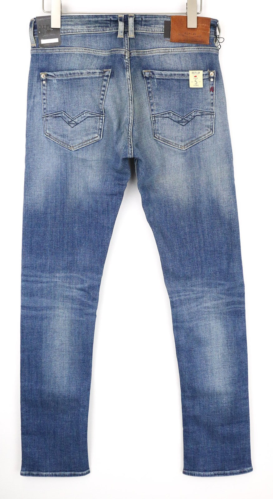 REPLAY Rob Men's Jeans W30/L34 Washed Blue Straight Tapered Cotton Stretch