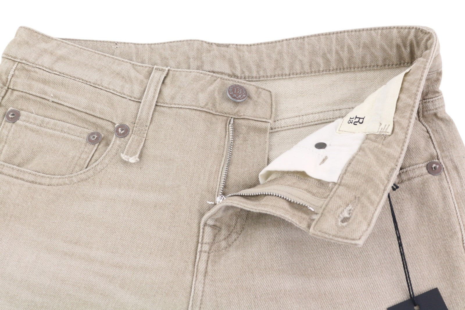 R13 berniukiški platėjantys moteriški džinsai, 25 dydžio, blizgantys, tamprūs su užtrauktuku, PS25, skalbtos, išblukintos smėlio spalvos. RMK 695 € 