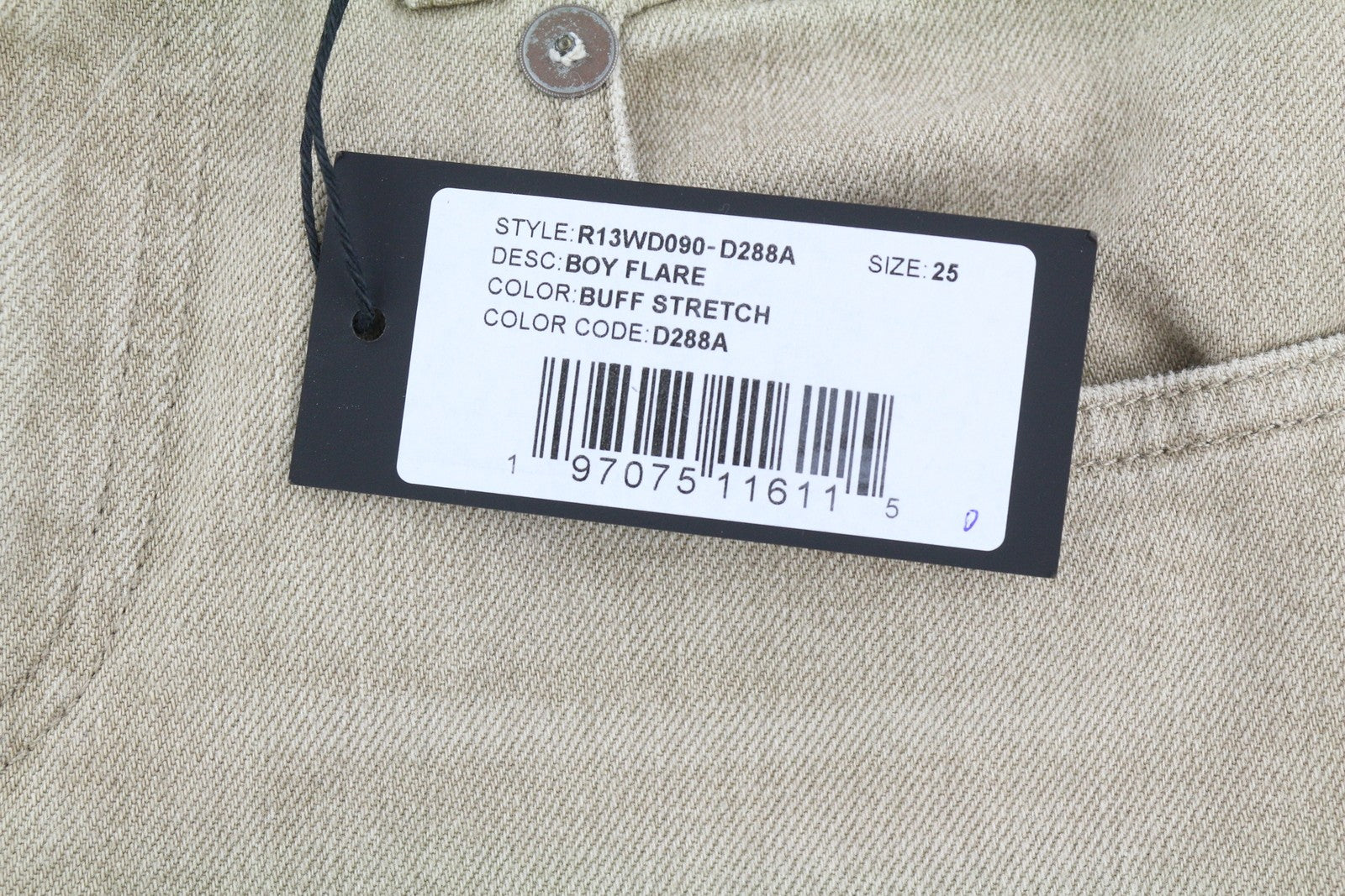R13 berniukiški platėjantys moteriški džinsai, 25 dydžio, blizgantys, tamprūs su užtrauktuku, PS25, skalbtos, išblukintos smėlio spalvos. RMK 695 € 