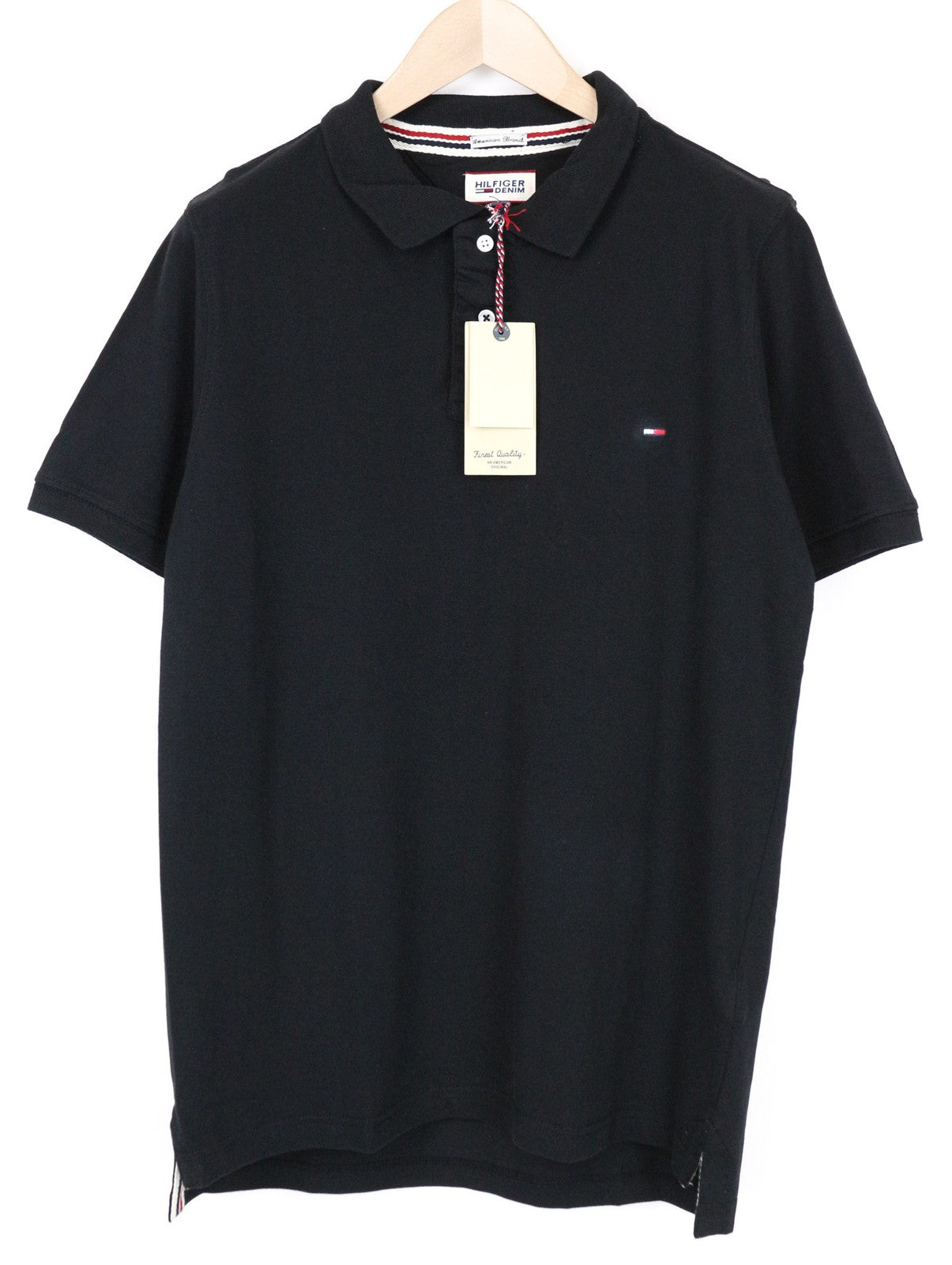 TOMMY HILFIGER DENIM Men's Polo T-Shirt L Navy Blue Short Sleeve Cotton