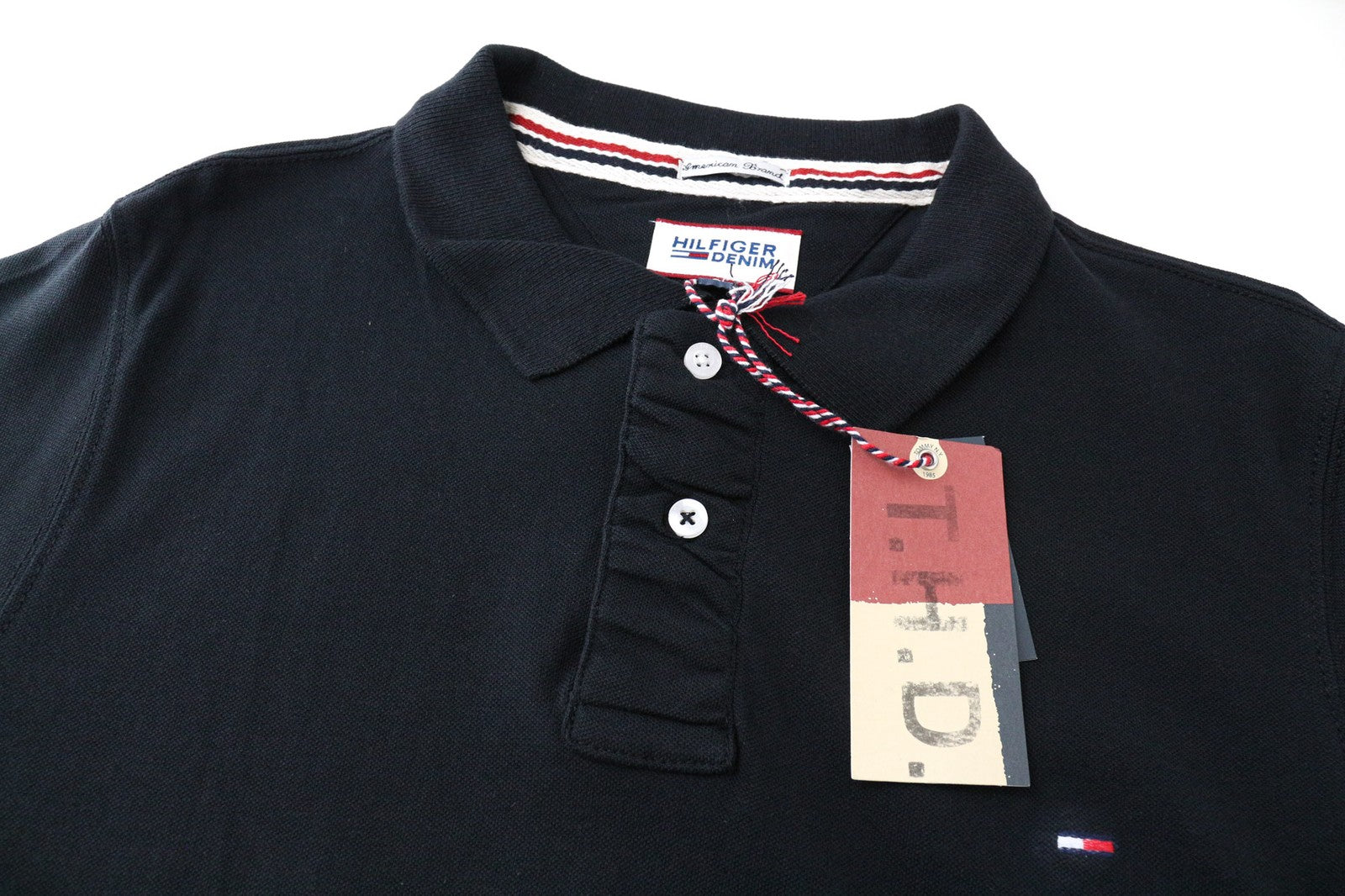 TOMMY HILFIGER DENIM Men's Polo T-Shirt L Navy Blue Short Sleeve Cotton