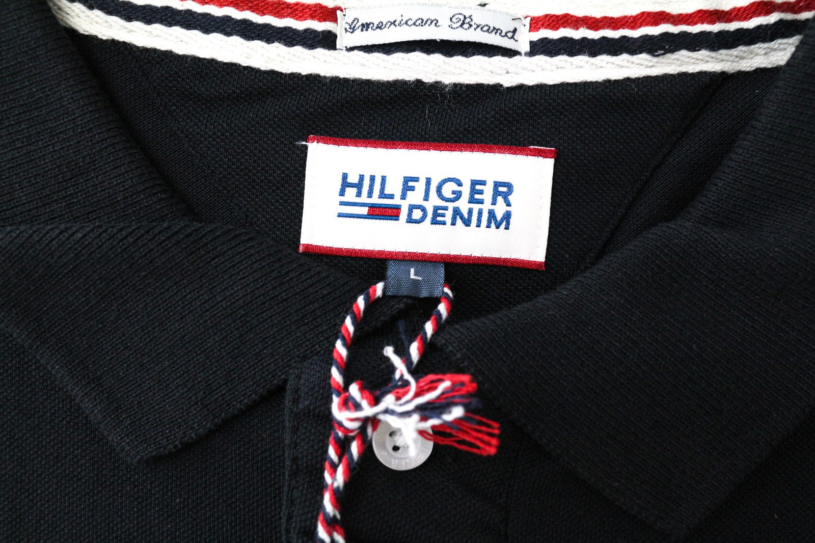 TOMMY HILFIGER DENIM Men's Polo T-Shirt L Navy Blue Short Sleeve Cotton