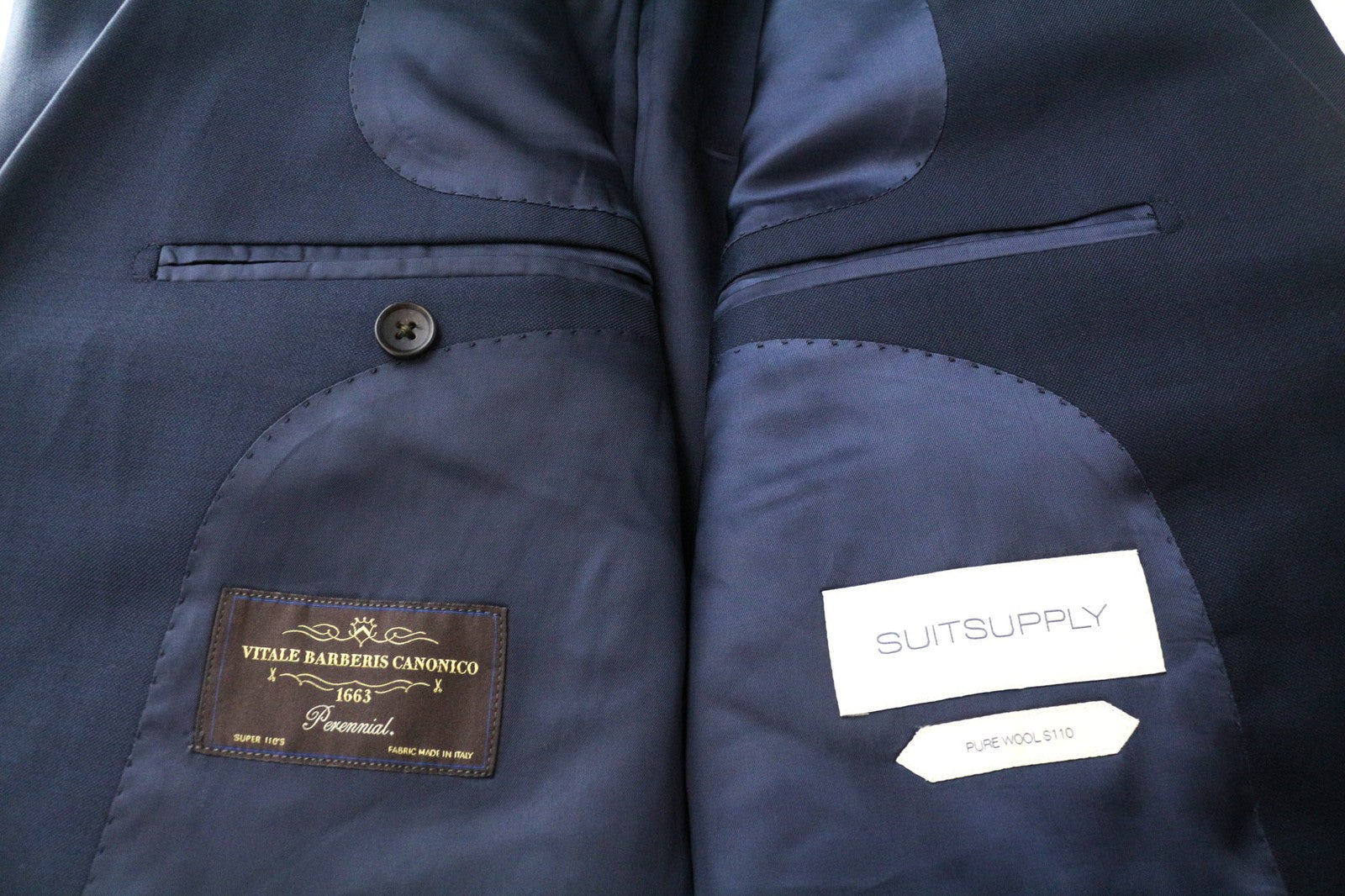 SUITSUPPLY Lazio Men's Suit UK46R Navy Blue Wool S110s Slim Perennial 2-Piece