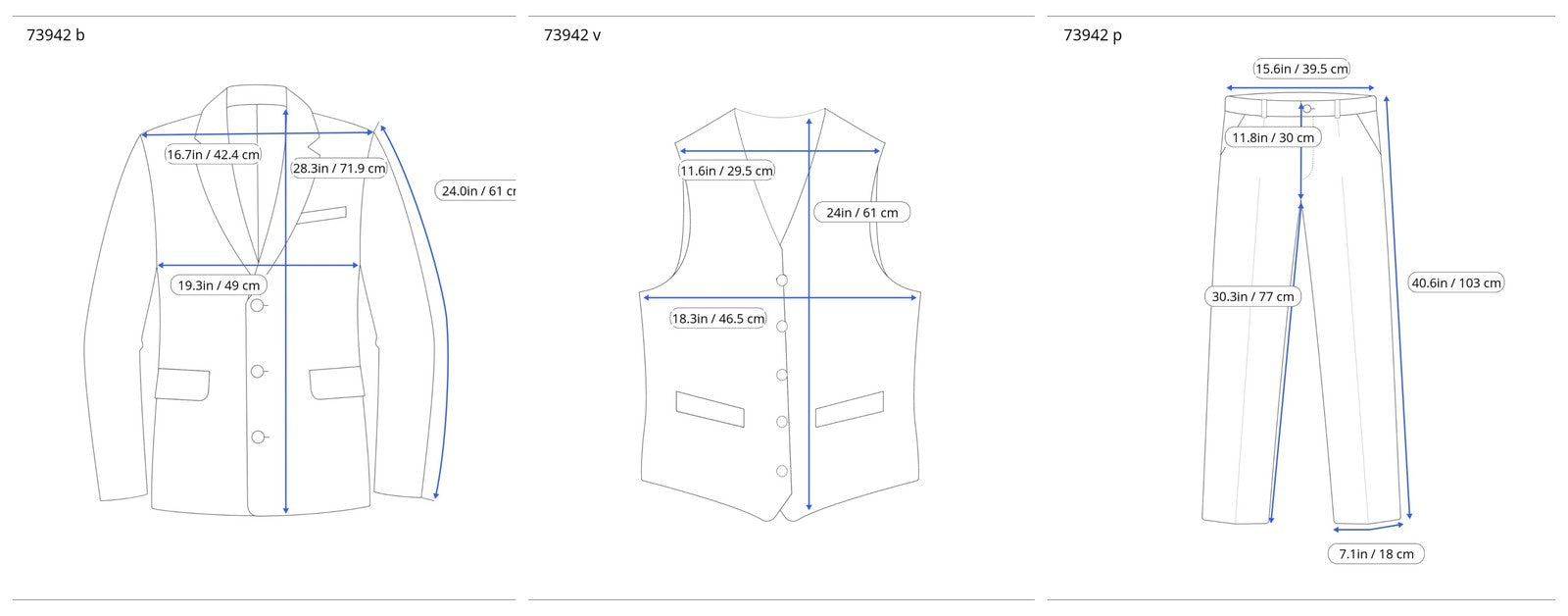 SUITSUPPLY Lazio Men's Suit UK34S Blue Wool Slim Melange 3-Piece Classic