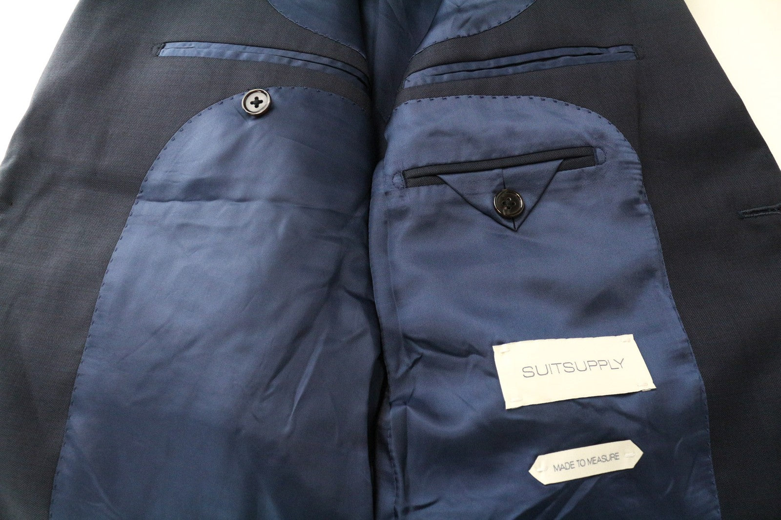 SUITSUPPLY Lazio Men's Suit UK34S Blue Wool Slim Melange 3-Piece Classic