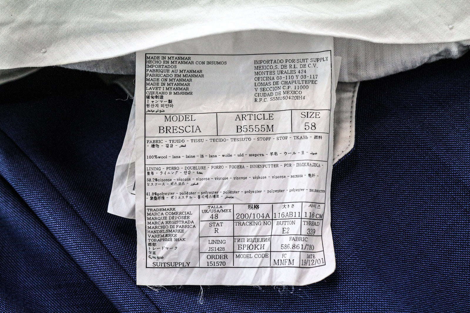 SUITSUPPLY Brescia Men's Trousers UK48R Blue Pure Wool Pleated Front Classic