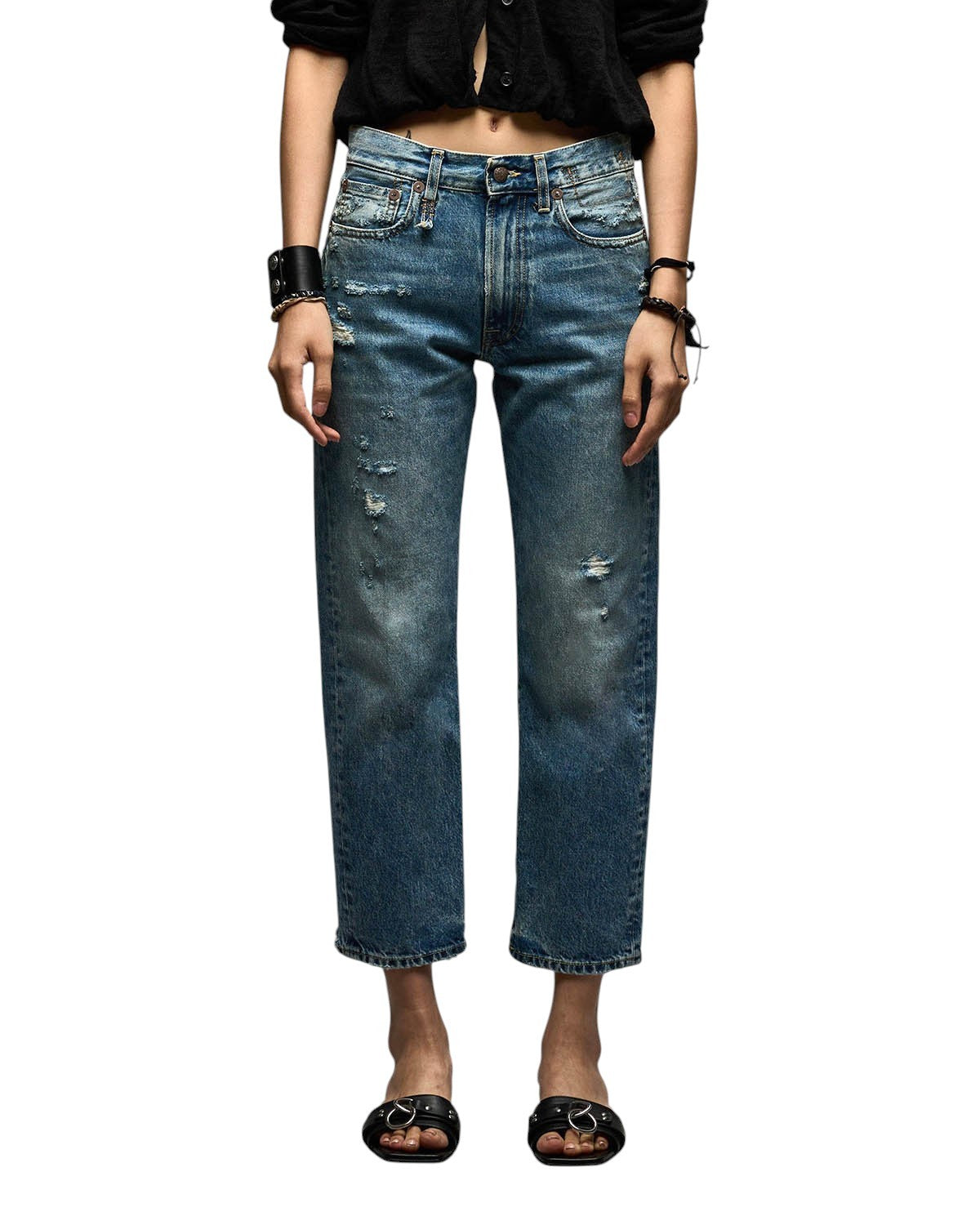 R13 Boyfriend moteriški džinsai 25 Bain W Rips Distress Faded Ankle PS25 RRP 595 € 