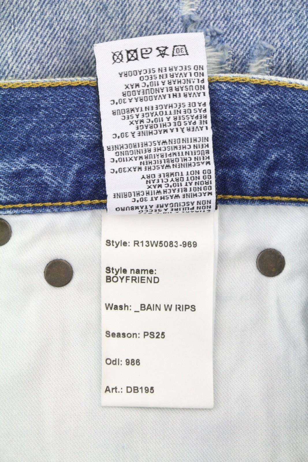 R13 Boyfriend moteriški džinsai 25 Bain W Rips Distress Faded Ankle PS25 RRP 595 € 