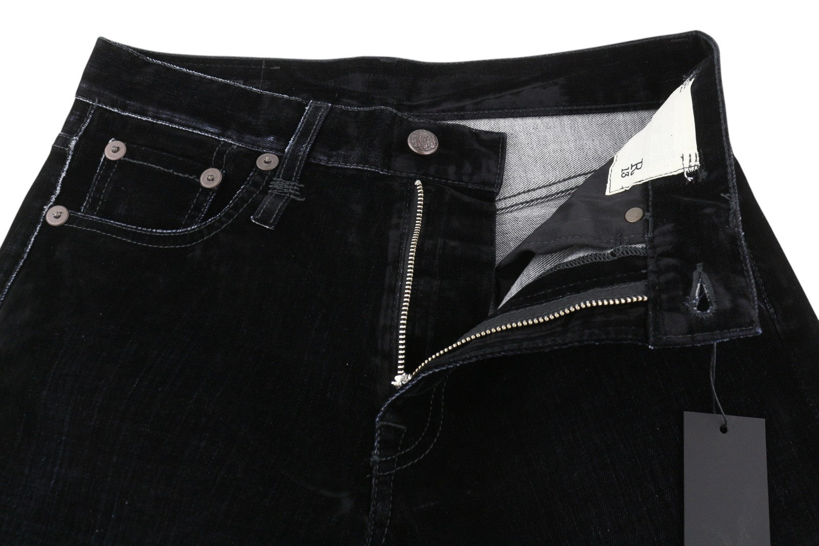 R13 Romeo moteriški džinsai 24 colių, juodi, trumpi, iki kulkšnių, žemo liemens, tamsūs. 