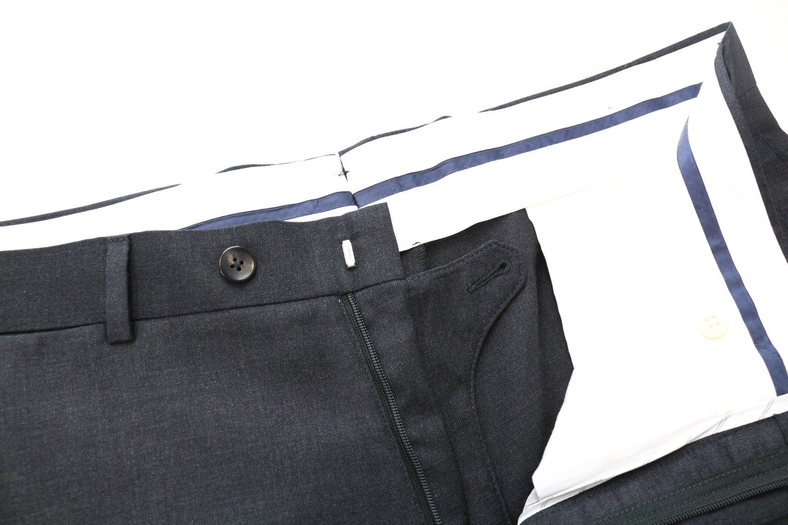 SUITSUPPLY Brescia Men's Trousers UK42S Grey Melange Slim Wool Flat-Front Formal